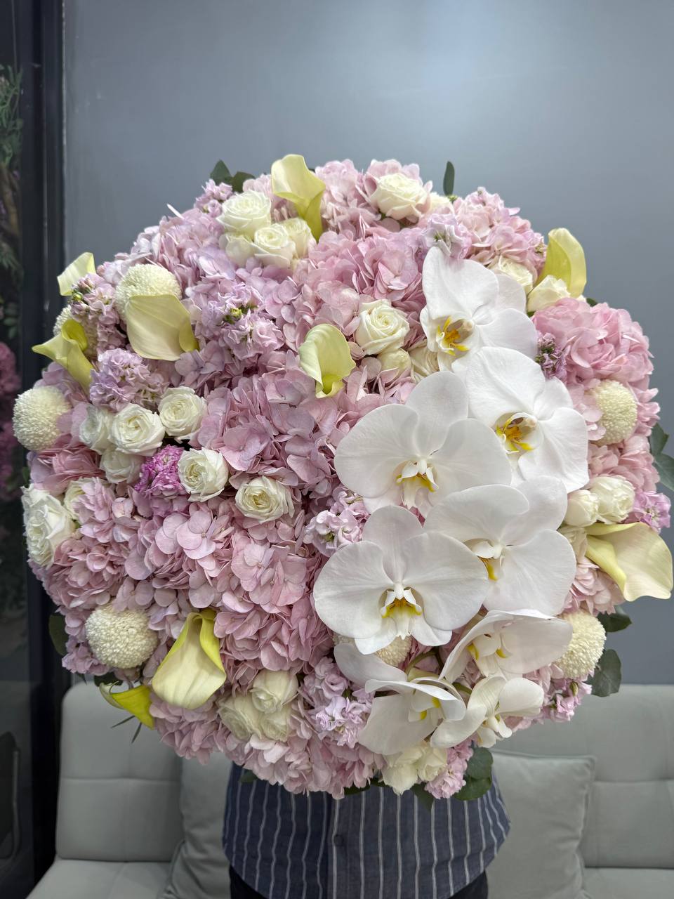 Pink hydrangea and orchid bouquet